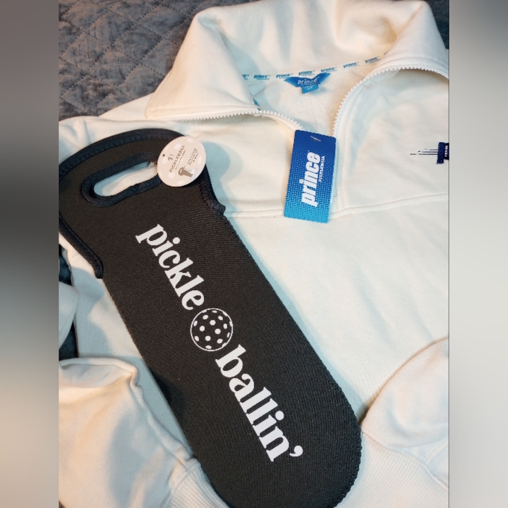 NWT Prince French Terry 3/4 Zip Sweatshirt Jacket & Pickleball Bag XS Preppy